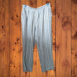 Land 'n Sea Women's 2X Linen Blend Striped Pull On Elastic Waist Pants Wide Leg